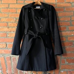 Laundry by Shelli Segal Wool Blend Tie-Belt Black Pea Coat, size 4